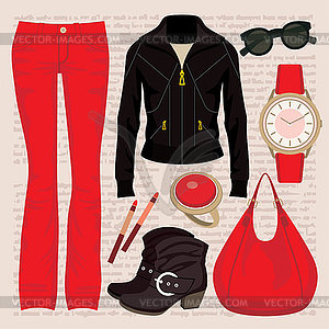 Fashion set with jeans and a jacket - vector clipart