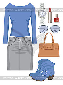 Fashion set with a skirt and a sweater - vector clip art