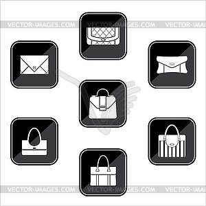 Set of black icons with bags - vector clipart