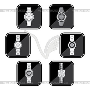 Set of black icons with the image of a female watch - vector clipart / vector image