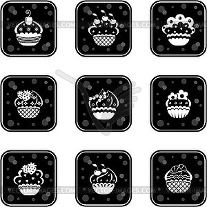 Cupcakes set icons - vector clipart