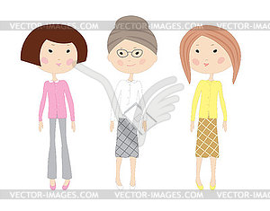 Three drawn cartoon business women - vector clip art