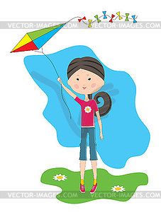 Cartoon the girl with a kite - vector clipart / vector image