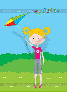 Cartoon the girl with a kite - vector image