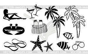 Set of icons of summer holiday on the coast - vector clipart
