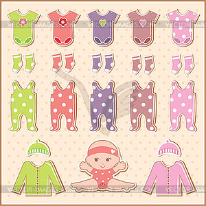 Scrapbook elements with baby clothes - vector image