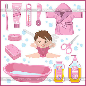 Set of children's things for bathing - vector clipart