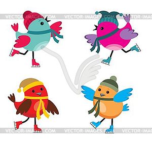 Birds on ice skates - vector clipart