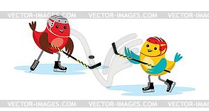 Birds play hockey - vector clipart