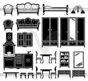 Black icons of furniture - vector clip art