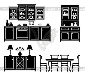 Set of icons of kitchen furniture - vector image