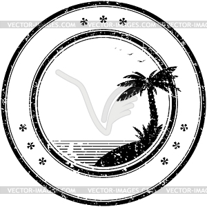 Rubber stamp with tropical palm tree - vector clip art