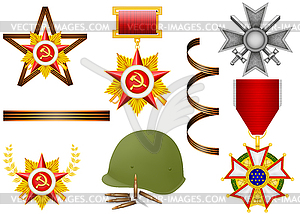 Set of military objects - vector image