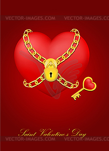 Heart lock with chain and key - vector image