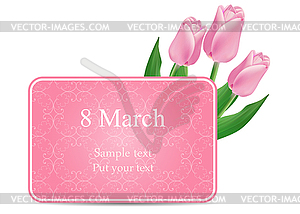 Greeting card with bouquet of pink tulips - vector EPS clipart