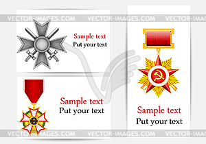 Set of greeting cards with military objects - vector image