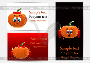 Vector greeting cards with funny pumpkins - vector clip art