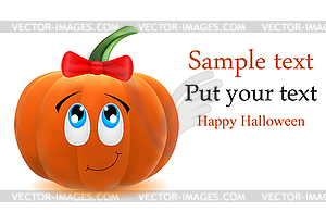 Vector cute pumpkin with bow, dedicated to Halloween  - vector clip art