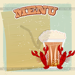 Vintage sign with beer and crawfish. - vector image