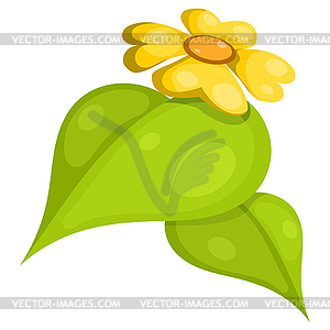 Yellow flower with leaves. Cartoon. - vector clipart