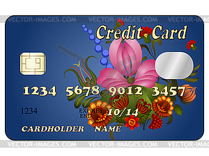 Abstract credit card with floral ornament. - vector image