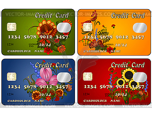 Set of credit cards with floral designs. - vector image