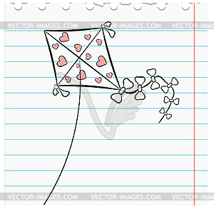 Exercise book leaf with picture of kite - vector clipart