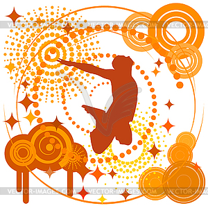 Funky orange background with silhouette of man. - vector clipart / vector image