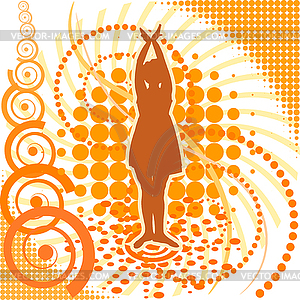 Funky orange background with silhouette of girl. - vector image