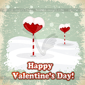 Sweets in form of hearts in snow. - vector image