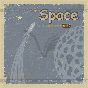 Vintage postcard with retro space background. - vector image