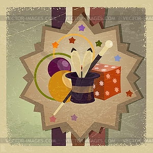 Vintage postcard with objects magician. - vector clipart