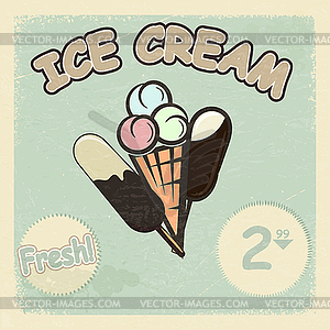 Vintage postcard with picture of ice cream. - vector image