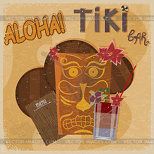 Vintage postcard - for tiki bar sign - featuring - vector image