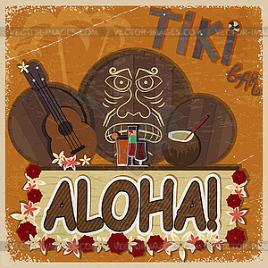 Vintage orange card - signboard tiki bar - with - vector clipart