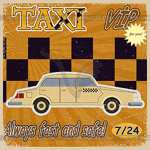 Vintage card with old taxis. - vector image