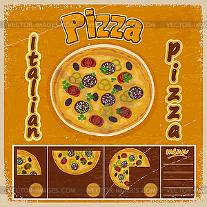 Vintage grunge background with pizza menu - vector clip art