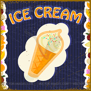 Vintage background with ice cream and fruit - vector image