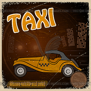 Vintage Postcard - Invitation to trip - image taxis - vector clip art