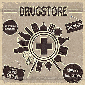 Vintage sign for the drugstores - vector clipart