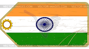 Vintage label with flag of India - vector image