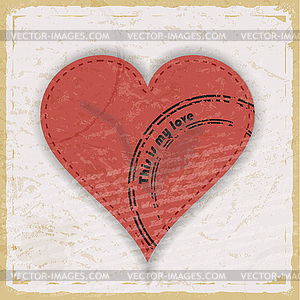 Pink heart with print on vintage background - vector clipart