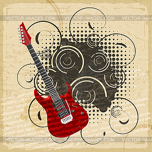 Vintage paper background with an electric guitar - vector clipart / vector image