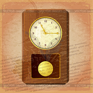 Vintage clock on grungy background - vector image