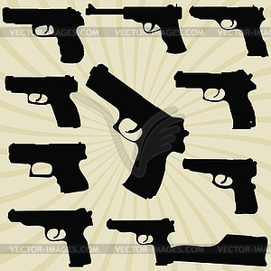 Set of silhouettes of pistols - vector clipart