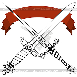 Vintage crossed daggers and red tape. Tattoo - vector clipart / vector image