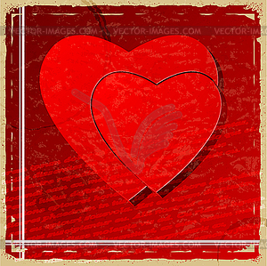 Red heart on vintage background - vector image