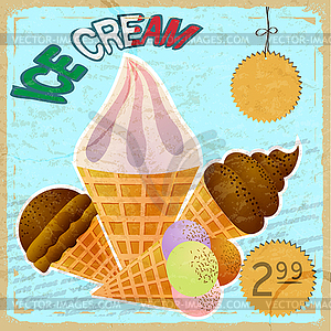 Vintage card with picture of ice cream - vector clipart