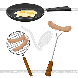 Pan, sausages, grilled - vector clipart