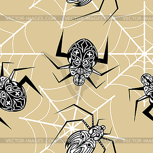 Seamless texture with spider tattoo - vector image
